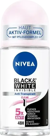 Nivea Antiperspirant Deodorant Roll-On Black & White Invisible Clear by Nivea
